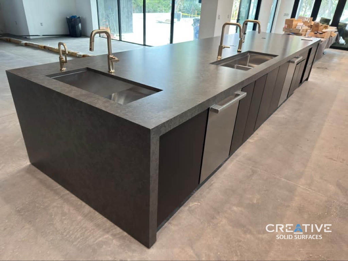 Dark stone. Brass fixtures. Zero regrets.